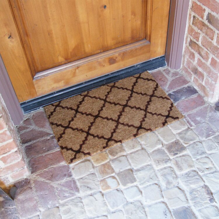 casablanca_brown_action1_Large Outdoor Rubber Mat with black coir design is Resistant to Weather and Foot Traffic