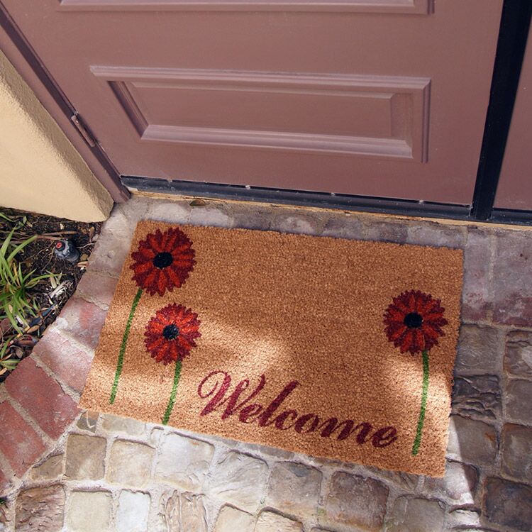 FieldOfRedDaisies Action 02 750x750 1 field of red daisy doormat underneath shade
