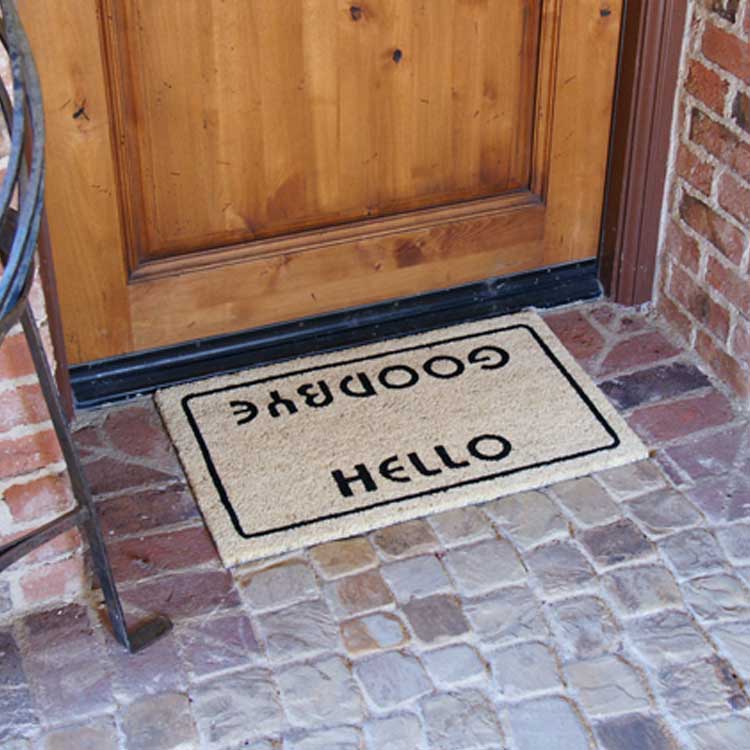 Hello_Goodbye_Action2_Large Hello Goodbye Welcome Doormat in front of door