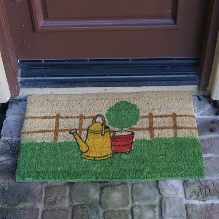 Herb_Garden_Action2_Large Eco-Friendly Coir Mat with a picture of garden fence & plant