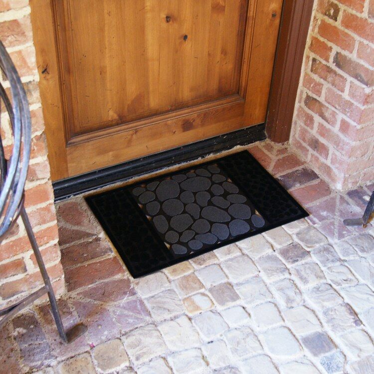 RiverRocks_Action_2_Large Perfect Black color with picture of rocks Welcome Mat