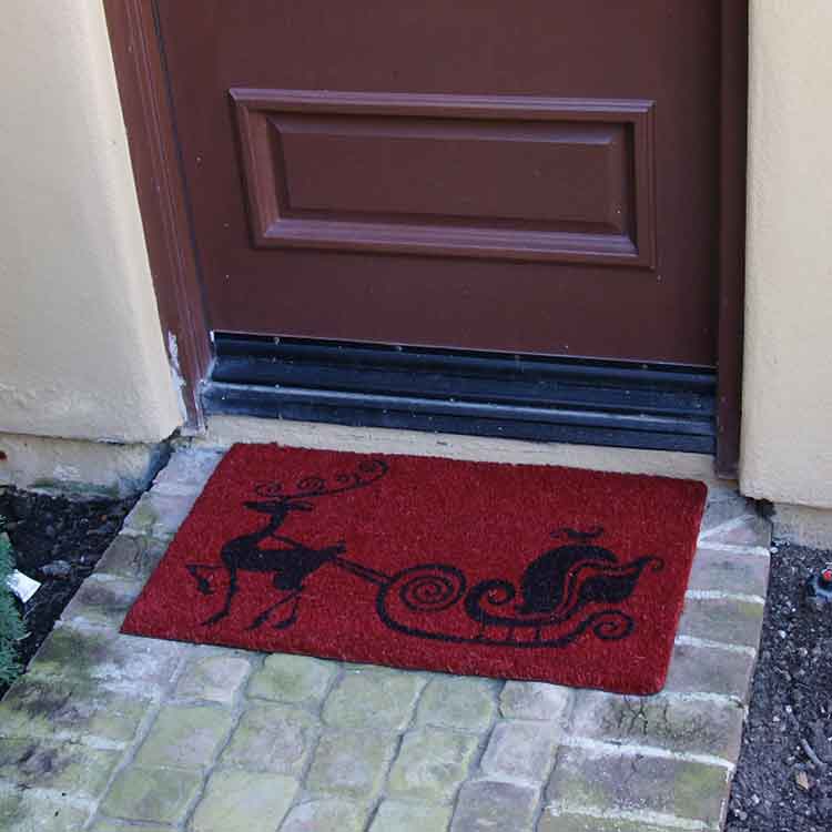 Rudolph_Action_02_Large Holiday Doormat with red nose reindeer