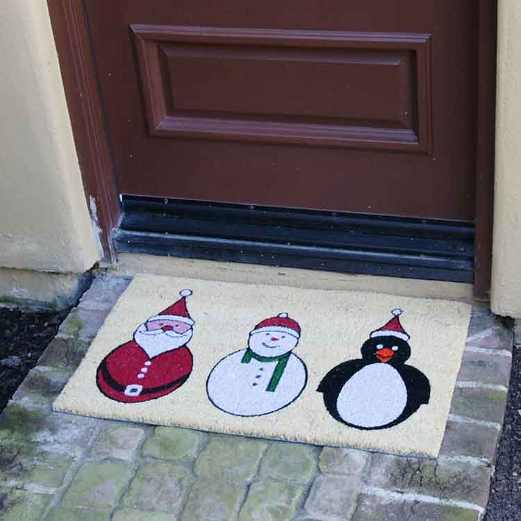 Santa Snowman and a Penguin Action 02 Large The Festive doormat with picture of Santa a snowman and a penguin