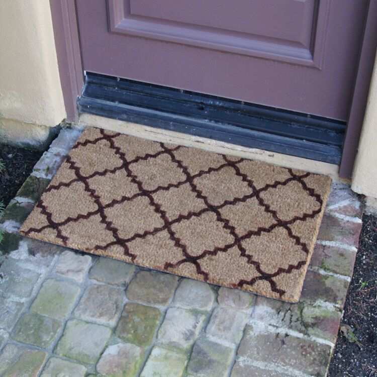 casablanca_brown_action3_Large Outdoor Rubber Mat with black coir design is Resistant to Weather and Foot Traffic