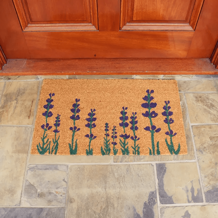 purple-english-lavender-flower-11-action_Large Coir Mat with with english purple lavender design in front of door