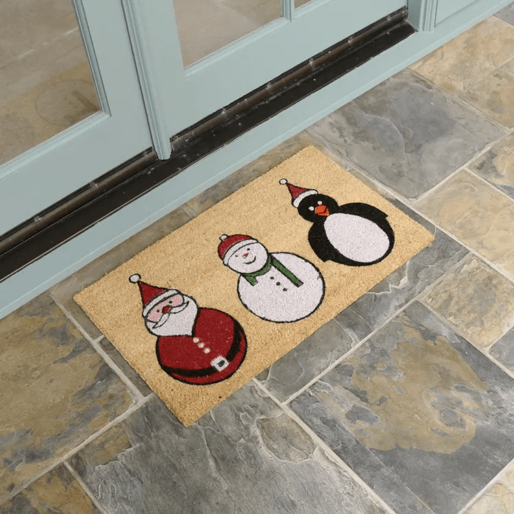 santa snowman penguin 03 action Large The Festive doormat with picture of Santa a snowman and a penguin
