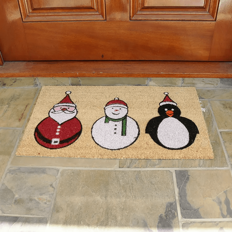 santa snowman penguin 11 action Large The Festive doormat with picture of Santa a snowman and a penguin
