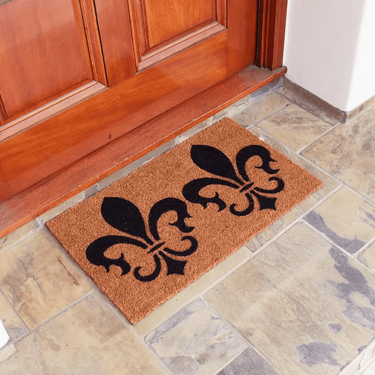 the-clovis-legend-01-action_Large The Clovis Legend Inspired French Mat in Brown and Black in front of a red door