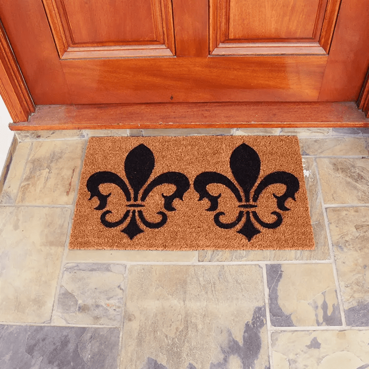 the-clovis-legend-11-action_Large The Clovis Legend Inspired French Mat in Brown and Black in front of a red door