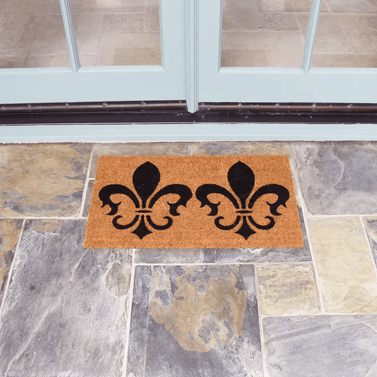 the-clovis-legend-22-action_Large The Clovis Legend Inspired French Mat in Brown and Black in front of double white doors