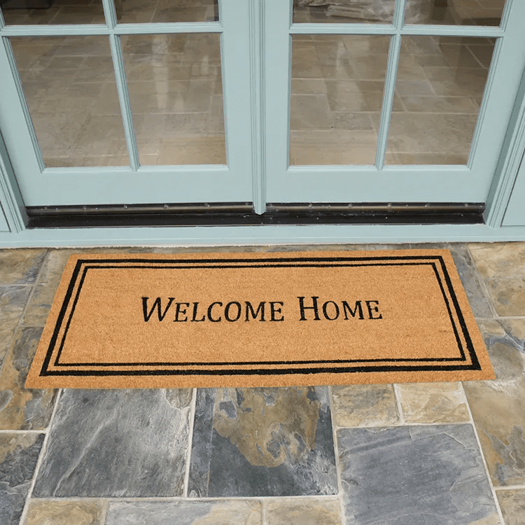 Contemporary-welcome-home-double-door-11-action_Large Contemporary Welcome Home Doormat in front of double doors
