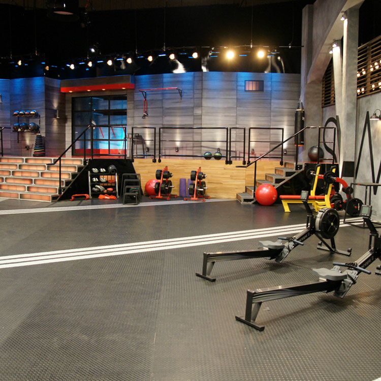 Diamond Plate Action7b Large Diamond Plate Rubber Mat placed on gym floor