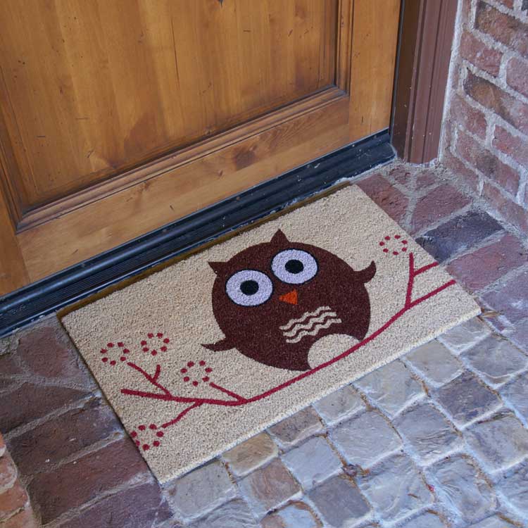 Hooos_There_Action2_Large Owl Doormats with Small Owl & tree branch