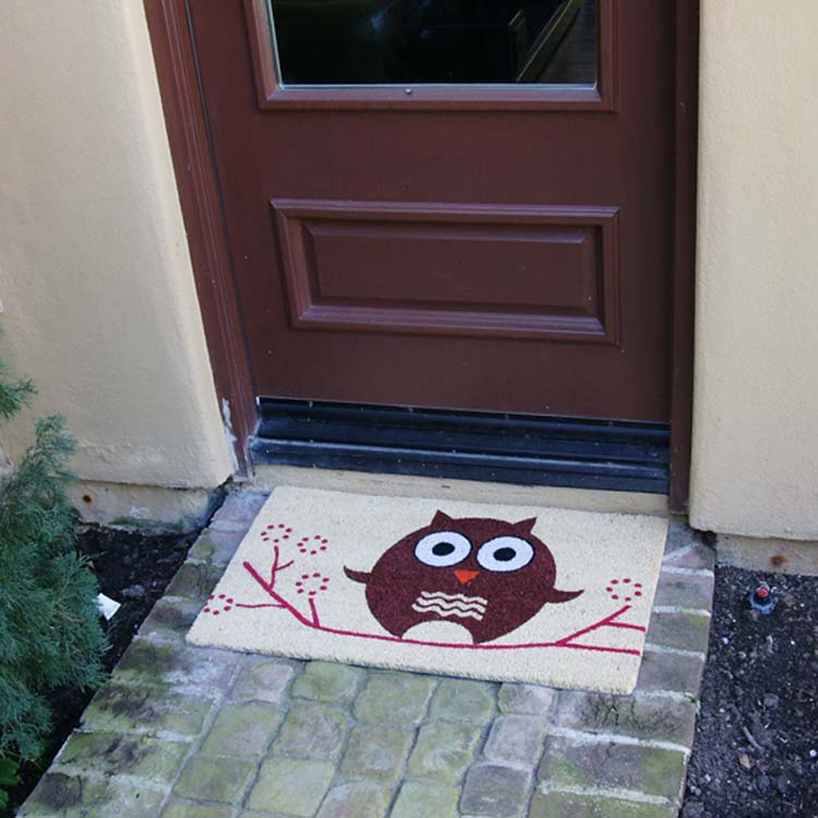 Hooos_There_Action_Large Owl on a red branch on a white mat