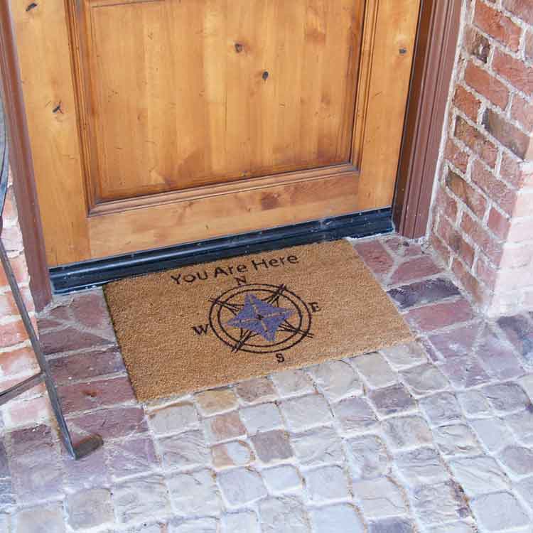 You Are Here Doormat for Lost Souls with picture of compass
