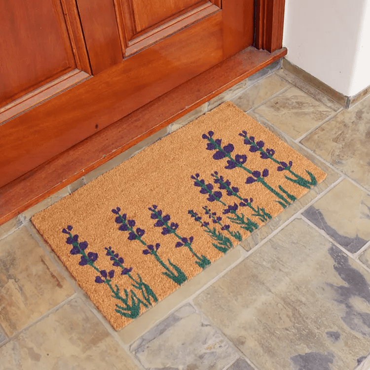 purple-english-lavender-flower-01-action_Large Coir Mat with with english purple lavender design in front of door