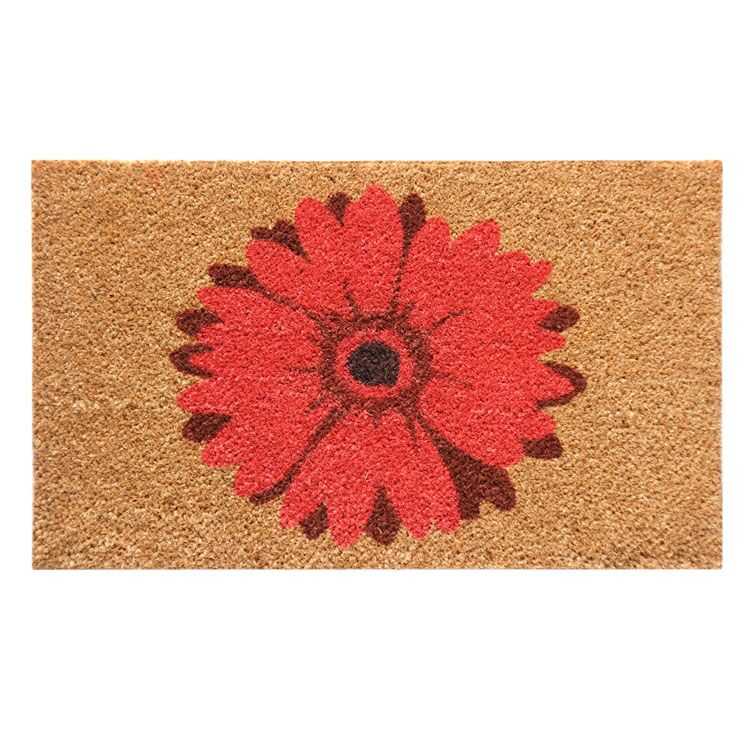 red_daisy_entry_Large Brown door mat with a Red Daisy design