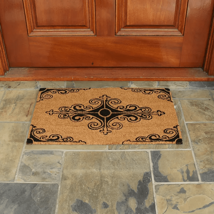 traditional-fleur-de-lis-11-action_Large Traditional Fleur de Lis French Mat in front of red door